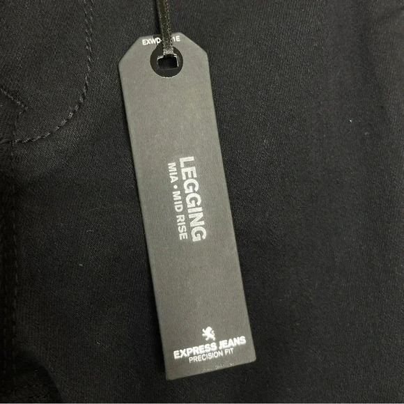 NWT EXPRESS Womens Black Mia Mid Rise Legging Jeans Size 4S Side Print Dark Wash - Picture 3 of 11